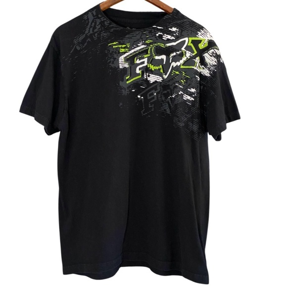 Vintage Y2K Fox Racing Men’s Black Neon Green Graphic T-Shirt Size Large - Picture 1 of 5